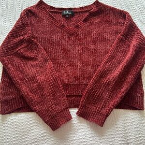 Burgundy Chenille Cropped V-Neck Sweater